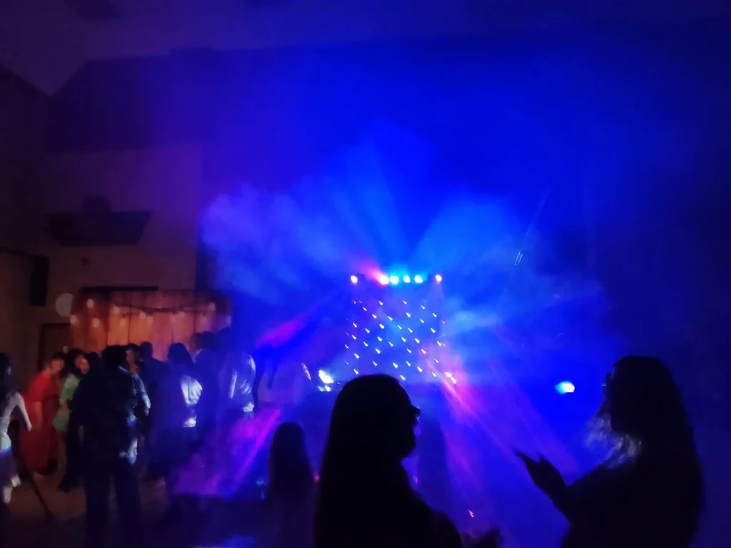 Mobile-Disco-Entertainment-Hire abba Song With Blue Haze People Watching